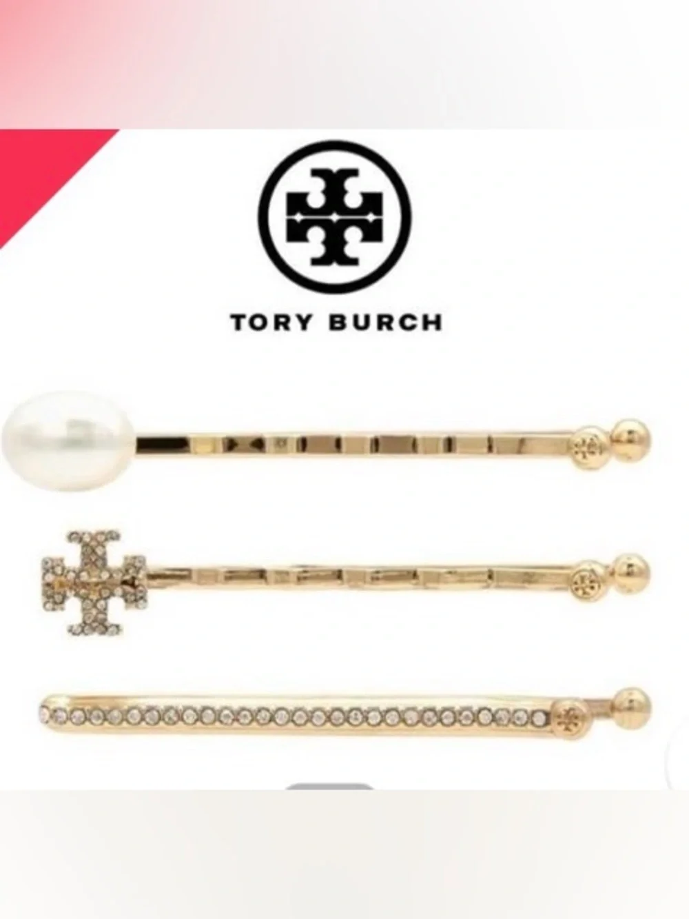 Tory Burch Gold-Tone Pearl & Crystal Hair Pin Trio